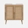 Mobile sotto lavabo decorato in legno e vimini