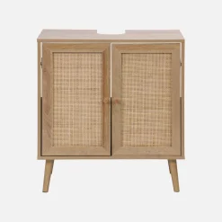 Mobile sotto lavabo decorato in legno e vimini