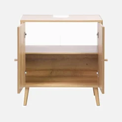 Mobile sotto lavabo decorato in legno e vimini