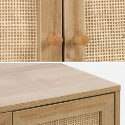 Mobile sotto lavabo decorato in legno e vimini