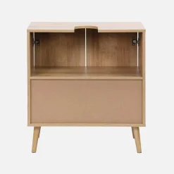Mobile sotto lavabo decorato in legno e vimini