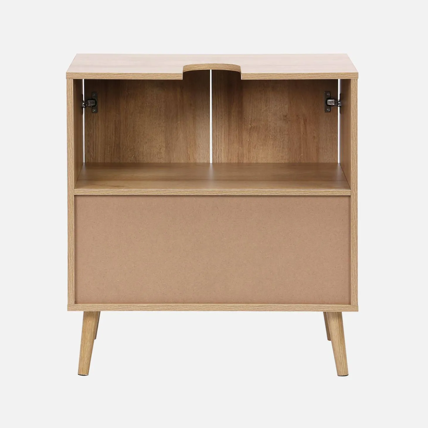 Mobile sotto lavabo decorato in legno e vimini