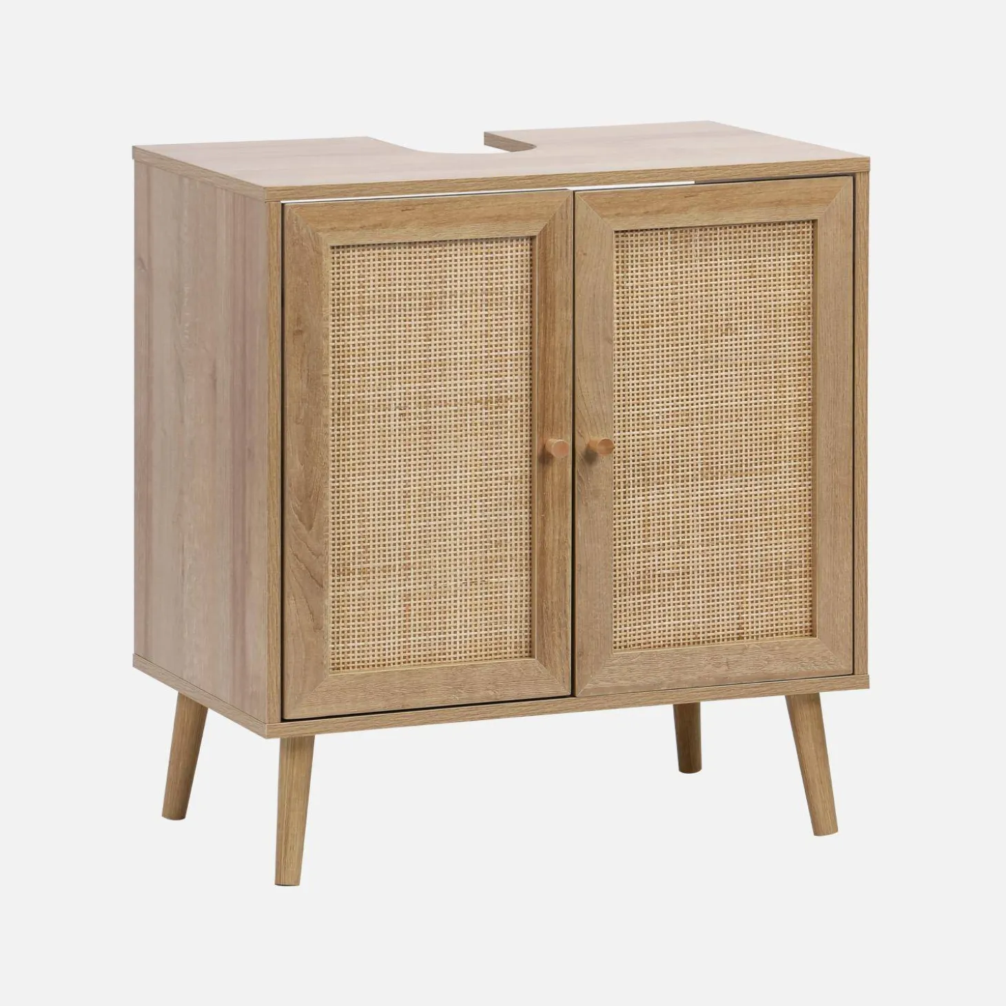 Mobile sotto lavabo decorato in legno e vimini
