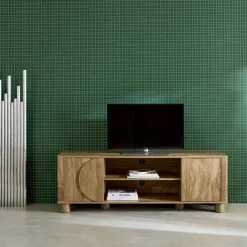 Mobile TV esotico effetto legno di mango 2 ante reversibili, 155cm