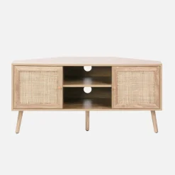 Mobile TV in legno e canna, 2 ante, 1 ripiano, 115cm