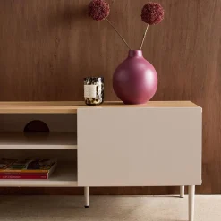Mobile TV in metallo e decorazione in legno 2 ante, 140cm