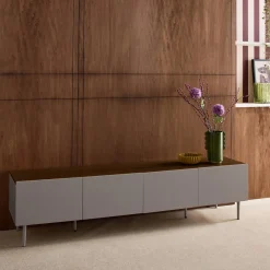 Mobile TV in metallo e decorazione in legno 4 ante, 180cm