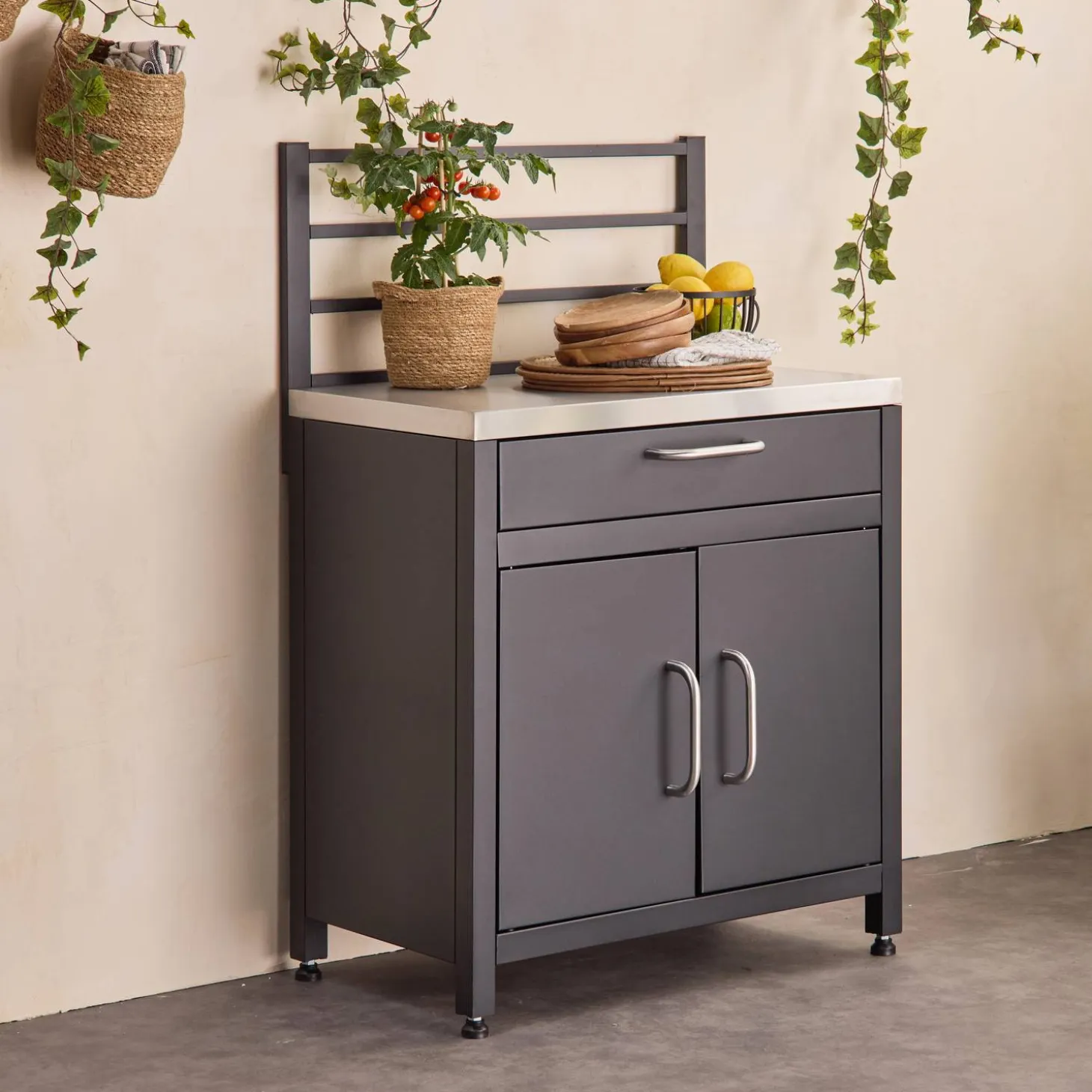 Modulo cucina da esterna in acciaio 1 cassetto e 2 ante, 80cm