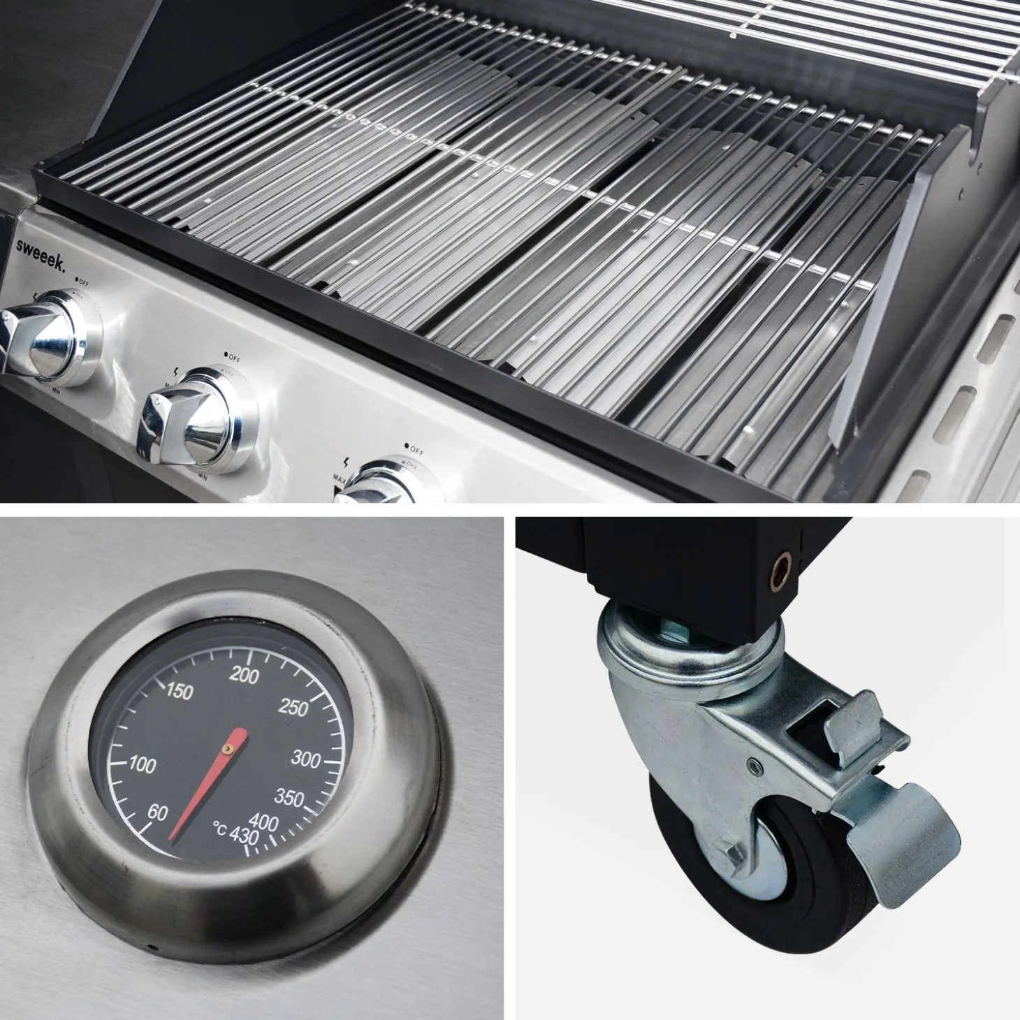 Modulo cucina da esterno con barbecue a 4 bruciatori, fuoco laterale, lavello e porta utensili