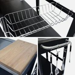 Modulo cucina da esterno con barbecue a 4 bruciatori, fuoco laterale, lavello e porta utensili