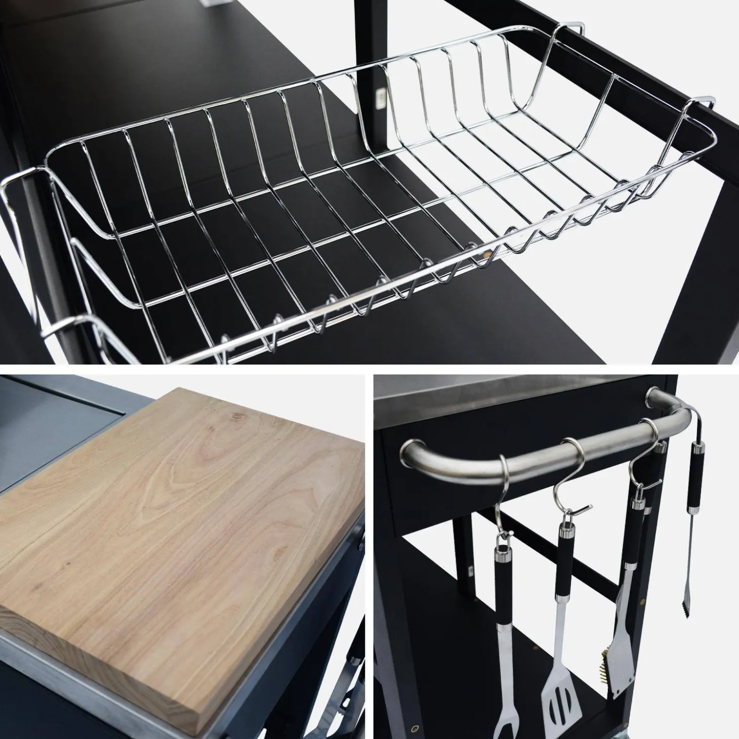 Modulo cucina da esterno con barbecue a 4 bruciatori, fuoco laterale, lavello e porta utensili