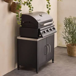 Modulo cucina da esterno in acciaio con barbecue a gas a 4 bruciatori, 80cm