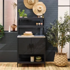 Modulo cucina da esterno in acciaio con 2 ripiani sospesi e 2 ante, 80cm