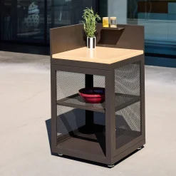 Modulo cucina da esterno in acciaio e decorazione in legno 1 ripiano, 60cm