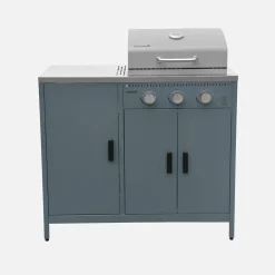 Modulo cucina da esterno in metallo con barbecue a gas a 3 bruciatori