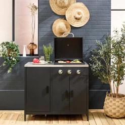 Modulo cucina da esterno in metallo con barbecue a gas a 3 bruciatori