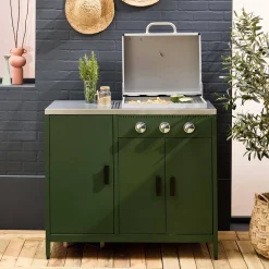 Modulo cucina da esterno in metallo con barbecue a gas a 3 bruciatori
