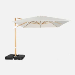 Ombrellone rettangolare eccentrico asta effetto legno, 3x4m + base 50x50cm