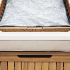 Panca cassapanca da giardino in legno di acacia con cuscino, 110L