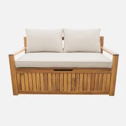 Panca cassapanca da giardino in legno di acacia con cuscino, 110L