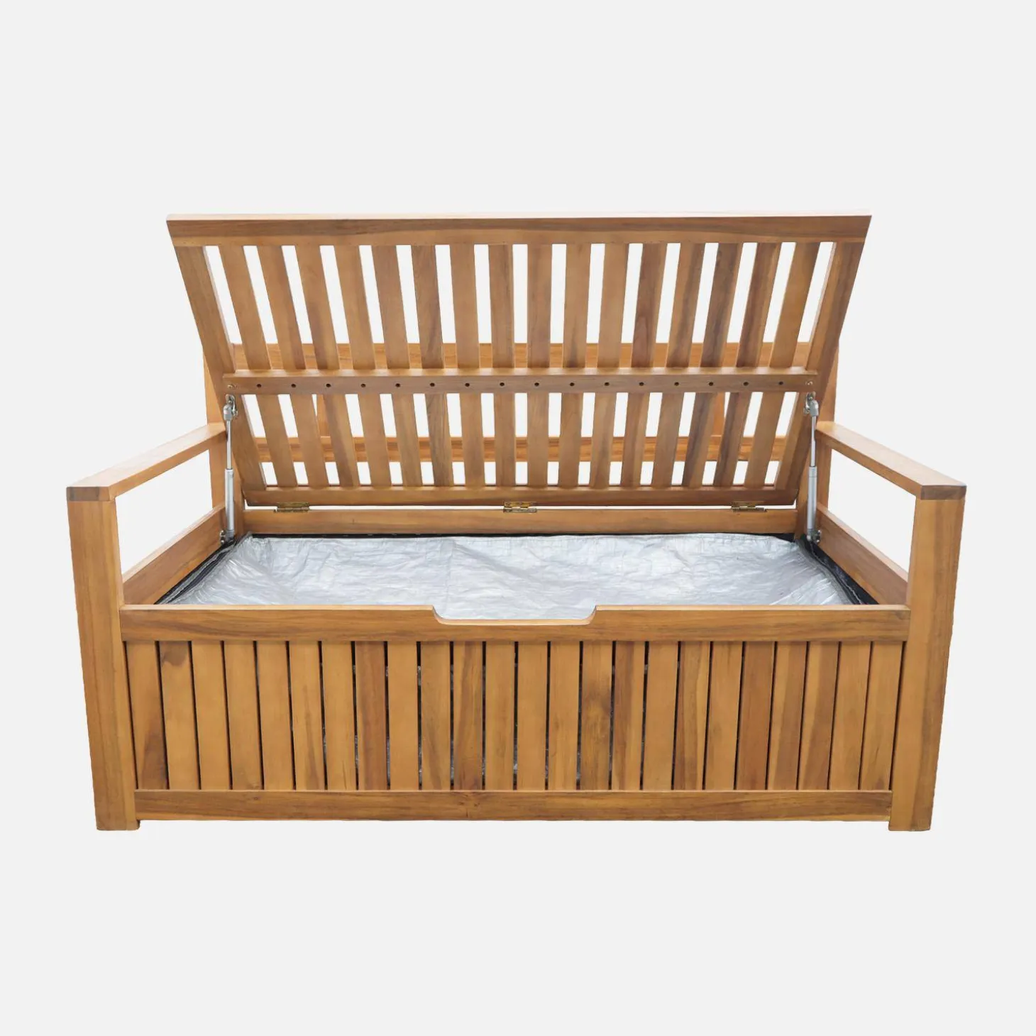Panca cassapanca da giardino in legno di acacia con cuscino, 110L