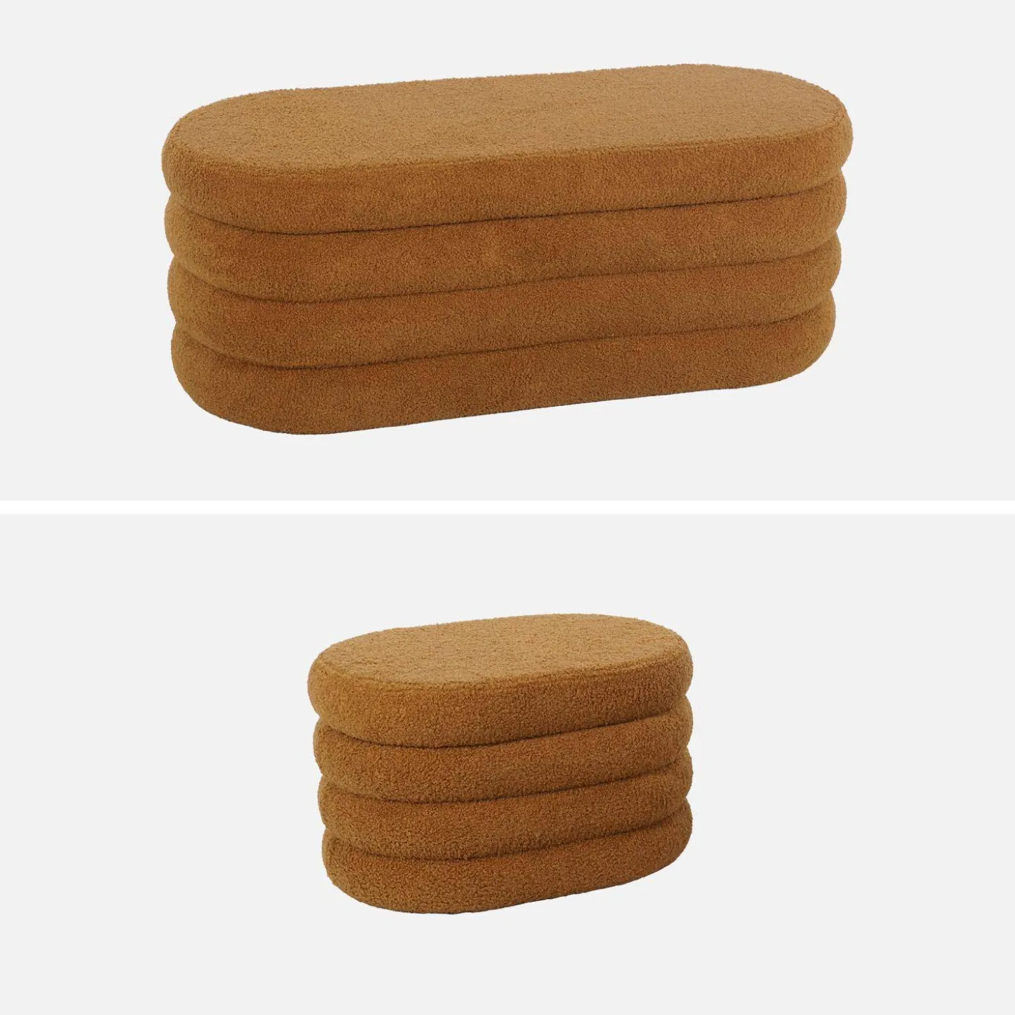Panca contenitore con 2 pouf contenitori bouclé