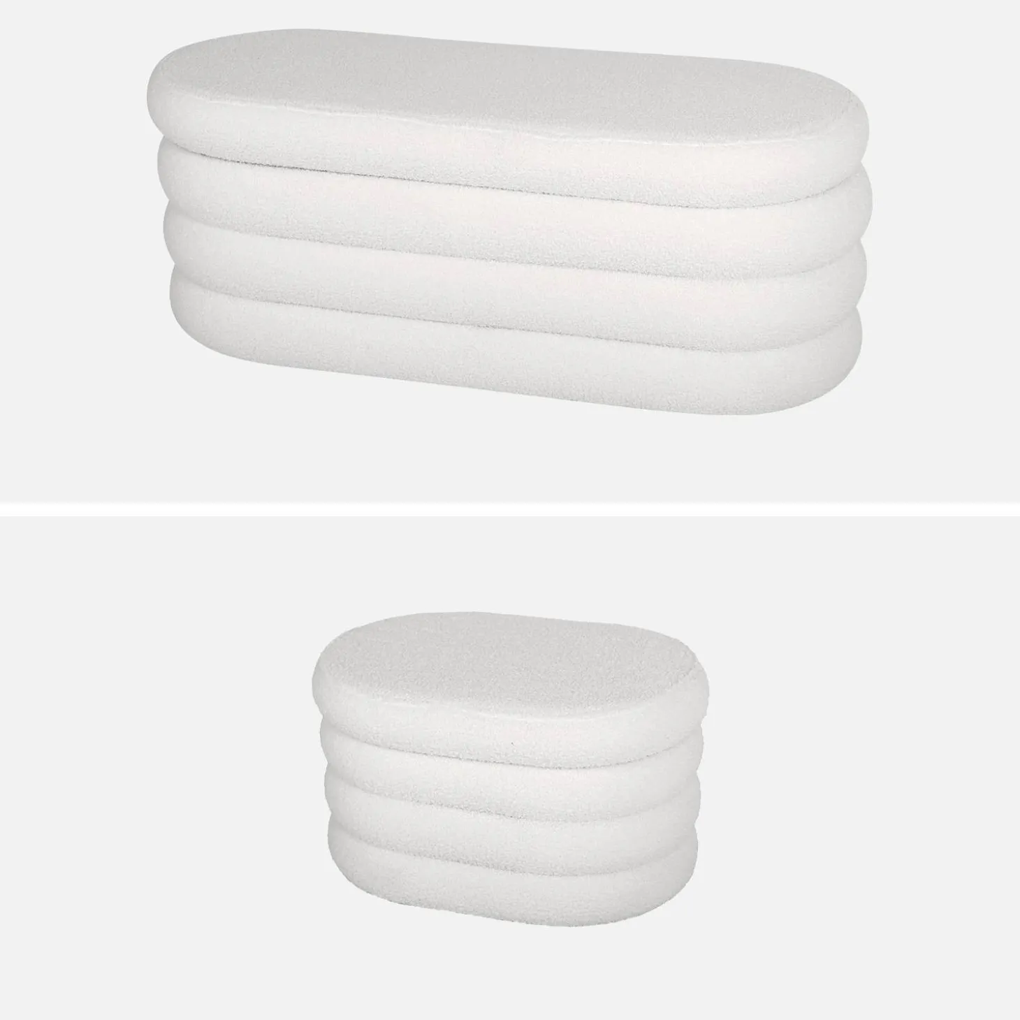 Panca contenitore con 2 pouf contenitori bouclé