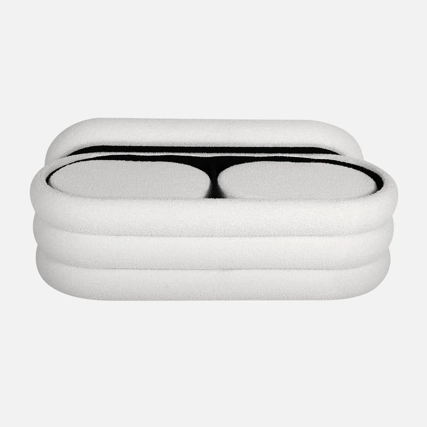 Panca contenitore con 2 pouf contenitori bouclé