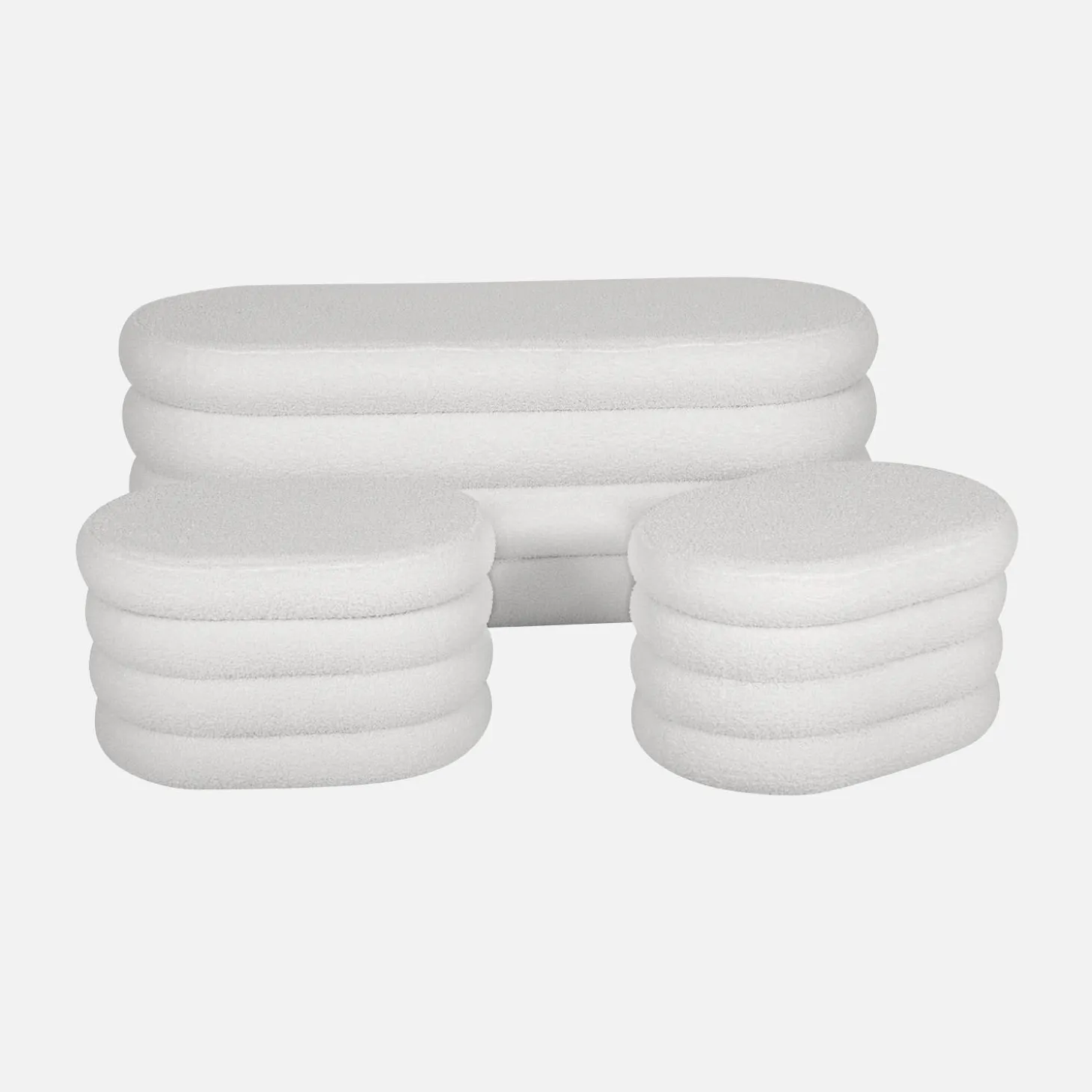 Panca contenitore con 2 pouf contenitori bouclé