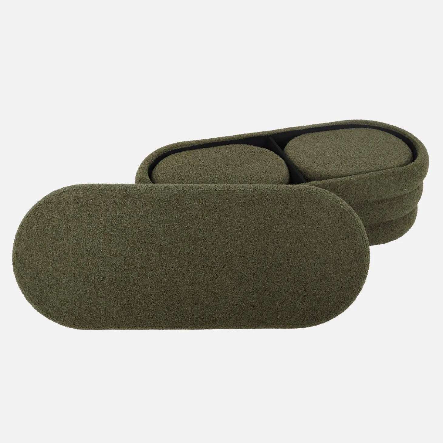 Panca contenitore con 2 pouf contenitori bouclé