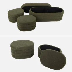 Panca contenitore con 2 pouf contenitori bouclé