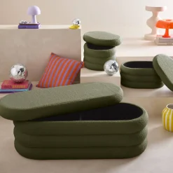 Panca contenitore con 2 pouf contenitori bouclé