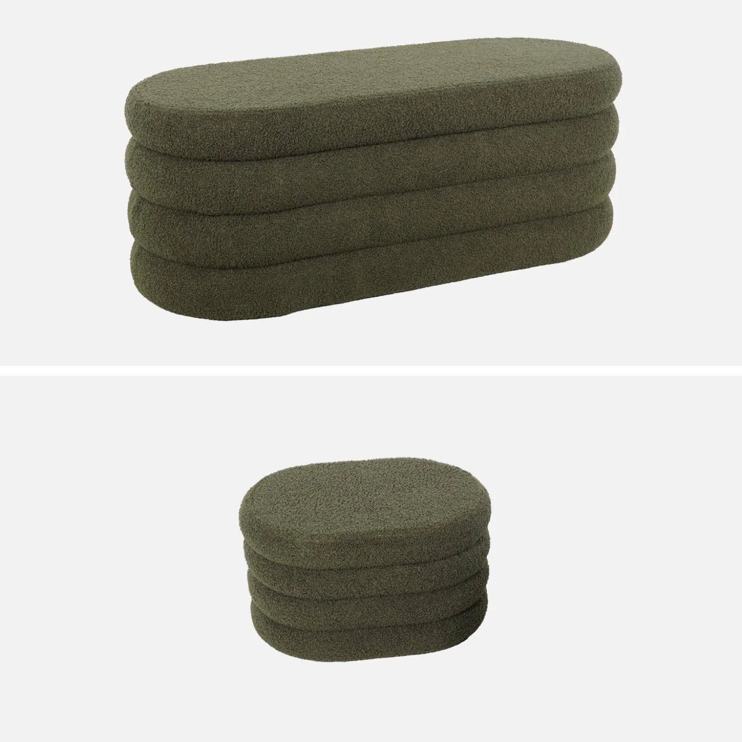 Panca contenitore con 2 pouf contenitori bouclé
