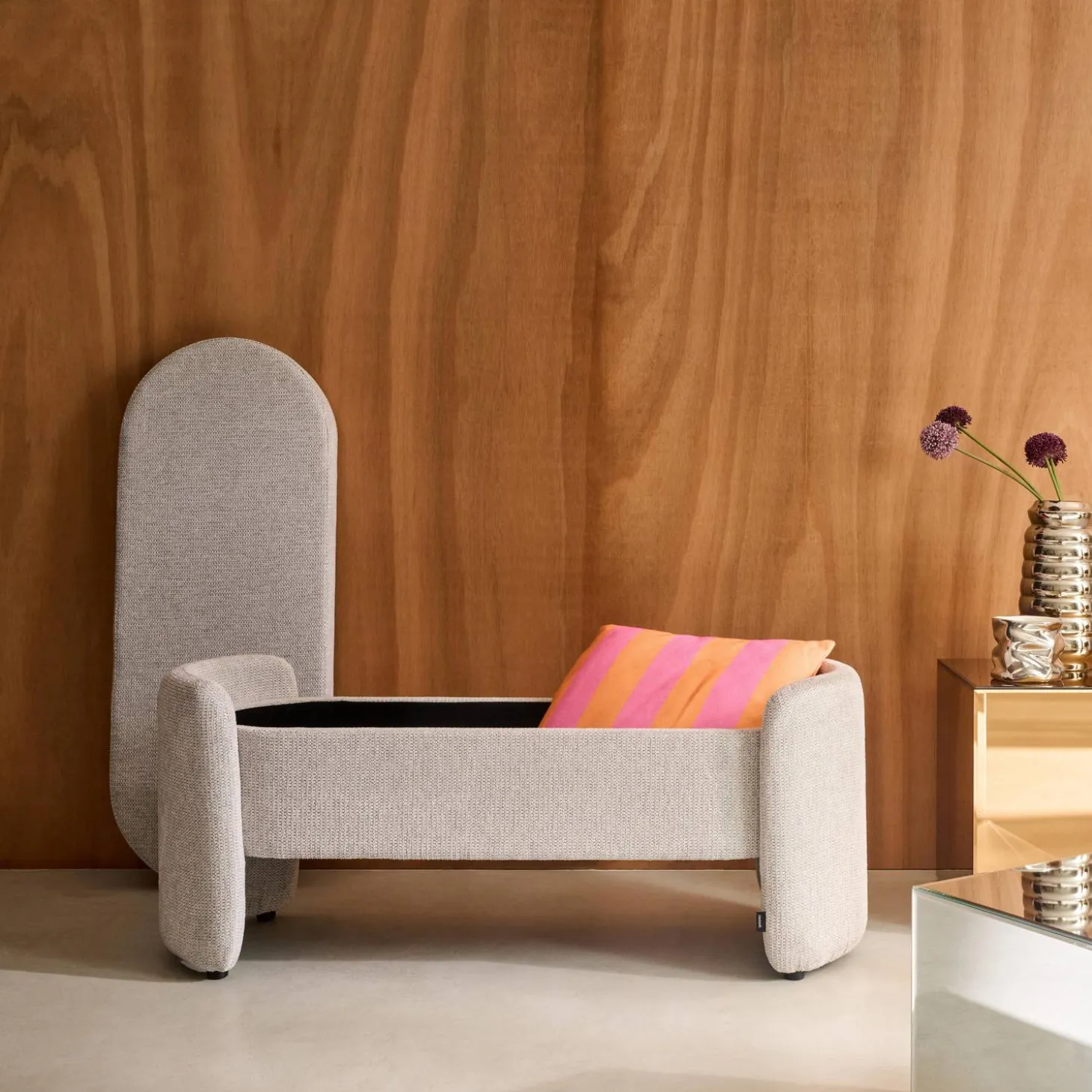 Panca contenitore, fondo letto contemporaneo in tessuto