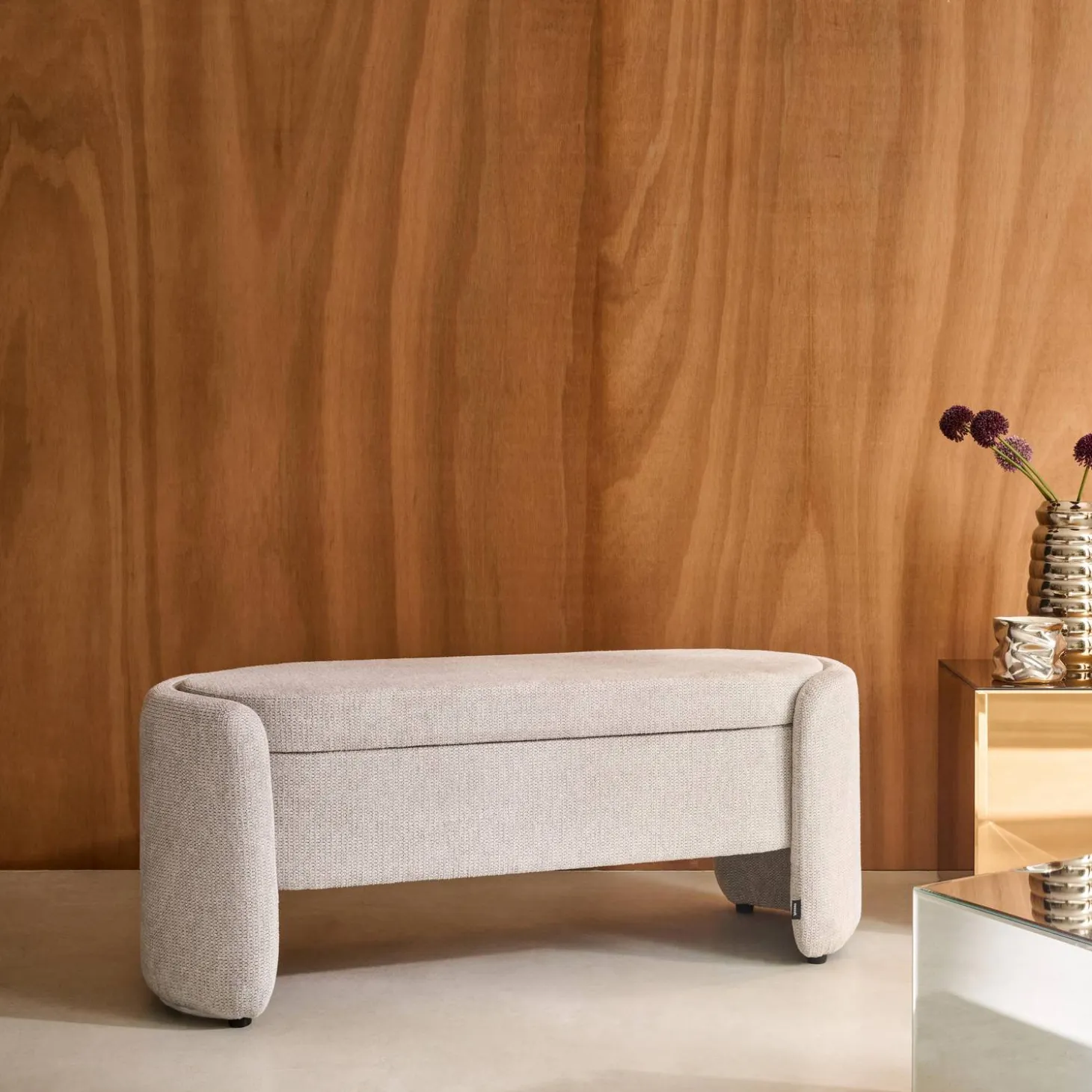 Panca contenitore, fondo letto contemporaneo in tessuto
