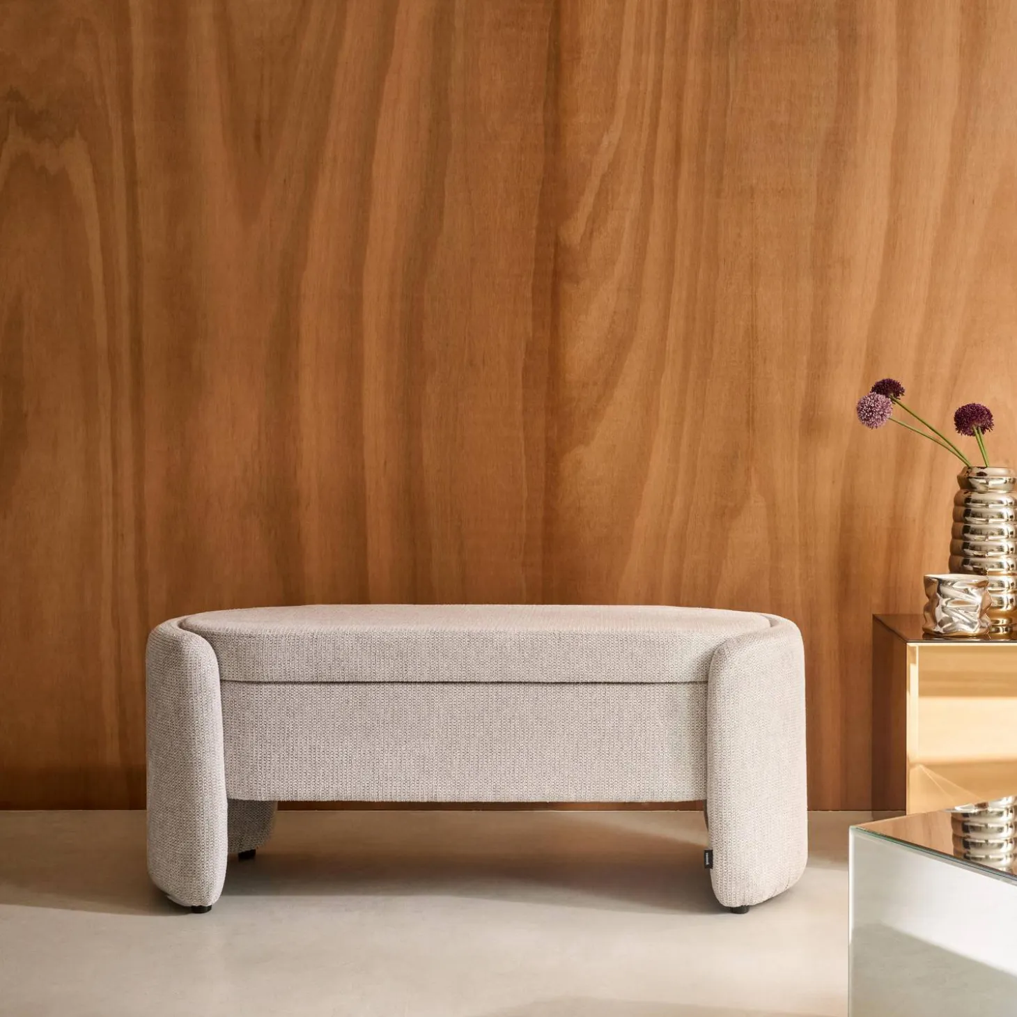 Panca contenitore, fondo letto contemporaneo in tessuto