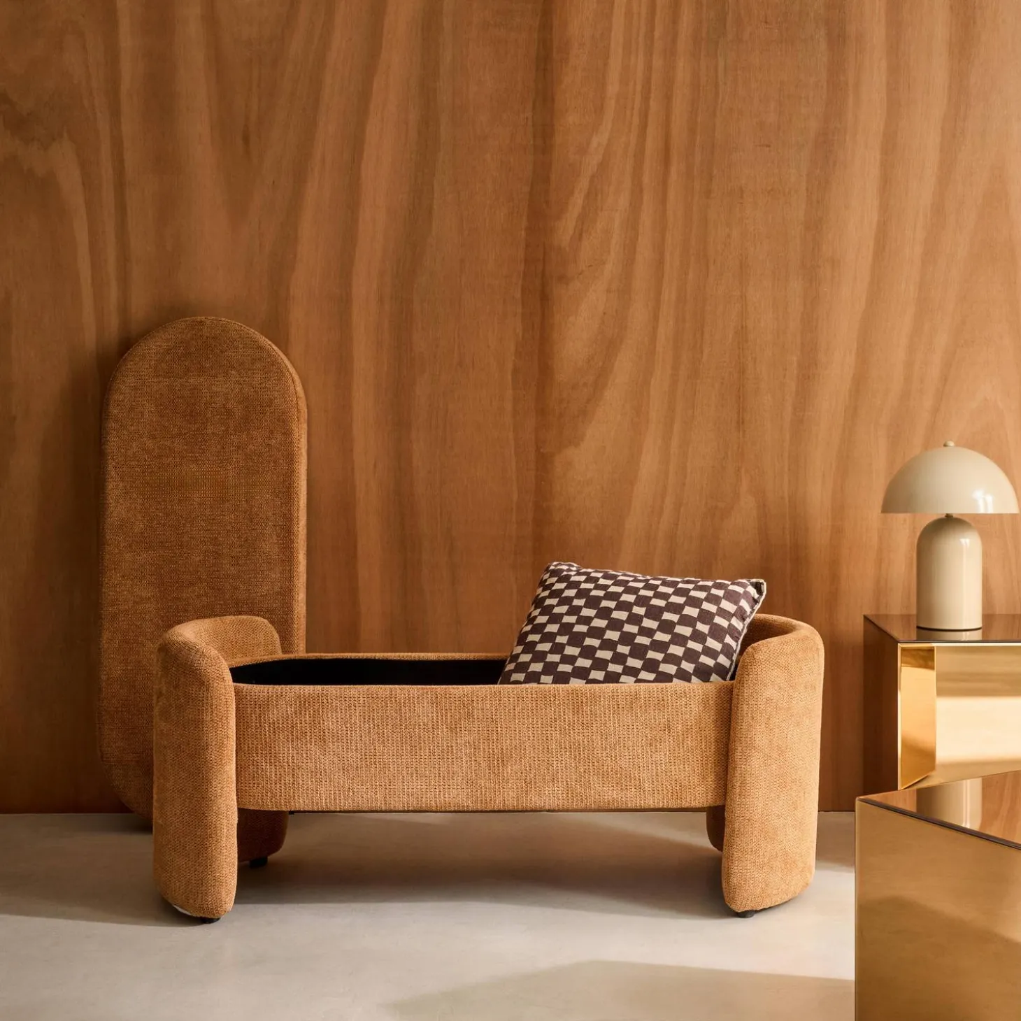 Panca contenitore, fondo letto contemporaneo in tessuto