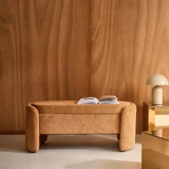Panca contenitore, fondo letto contemporaneo in tessuto