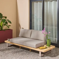 Panca da giardino in legno di acacia e alluminio, 2 posti