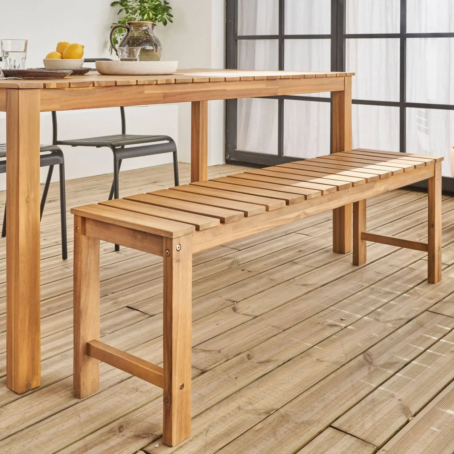 Panca in acacia e legno chiaro, 140cm