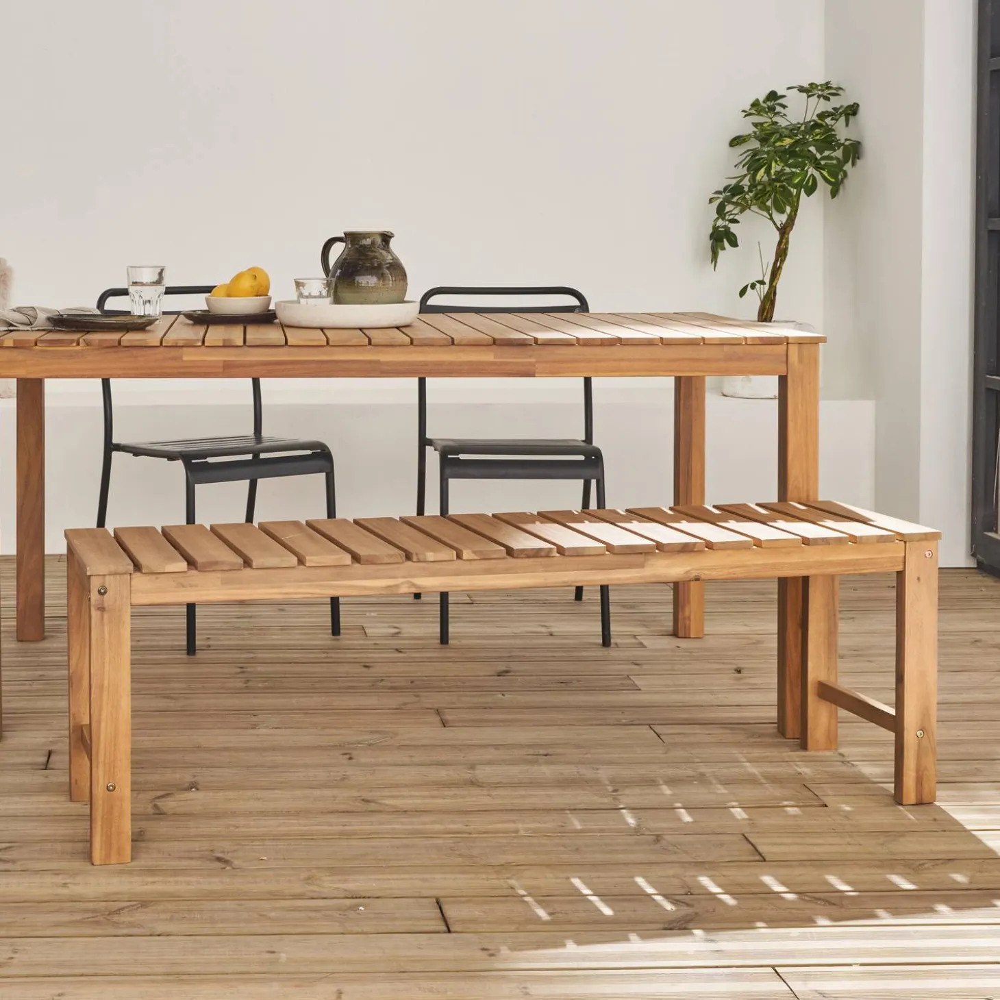 Panca in acacia e legno chiaro, 140cm