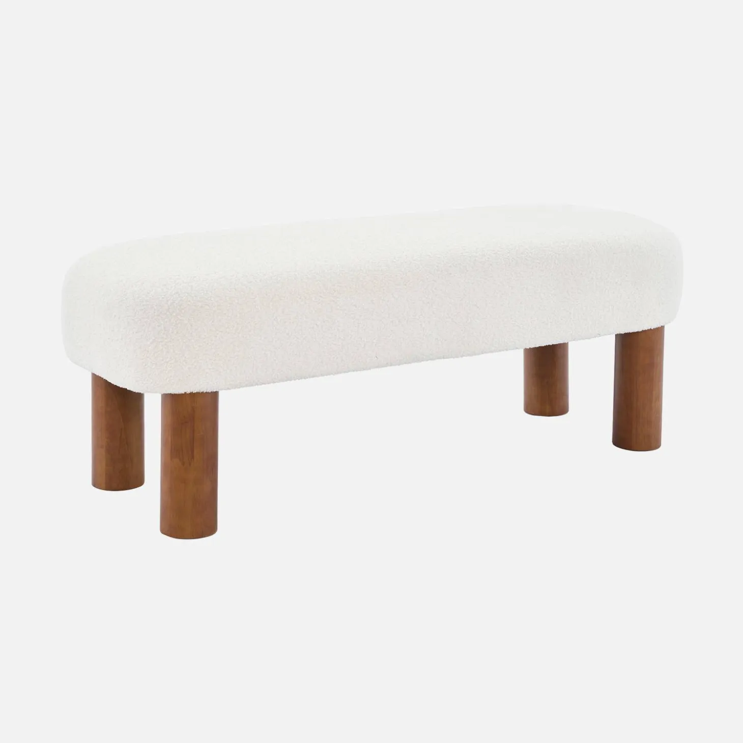 Panca in legno di gomma e tessuto bouclé