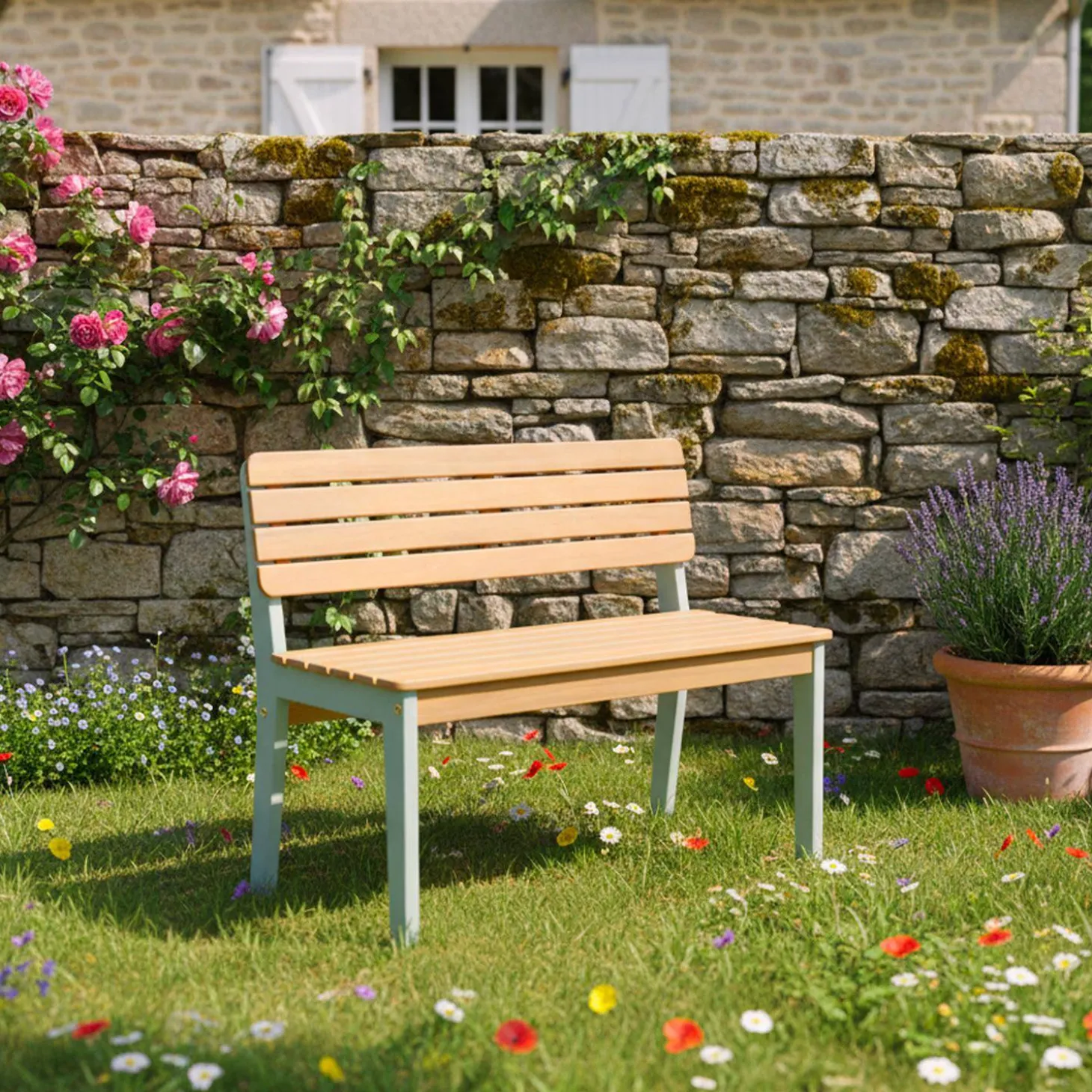 Panchina da giardino per bambini in legno di acacia, 2 posti