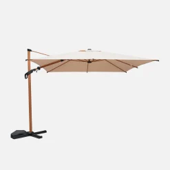 Parasol decentrato palo effetto legno, 3x3m quadrado