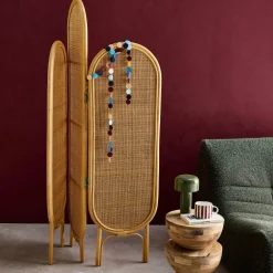Paravento pieghevole da interno in rattan