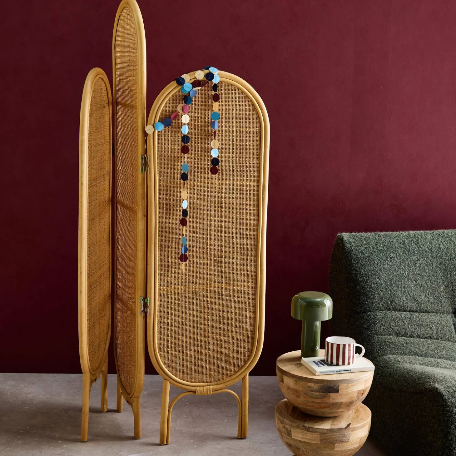 Paravento pieghevole da interno in rattan
