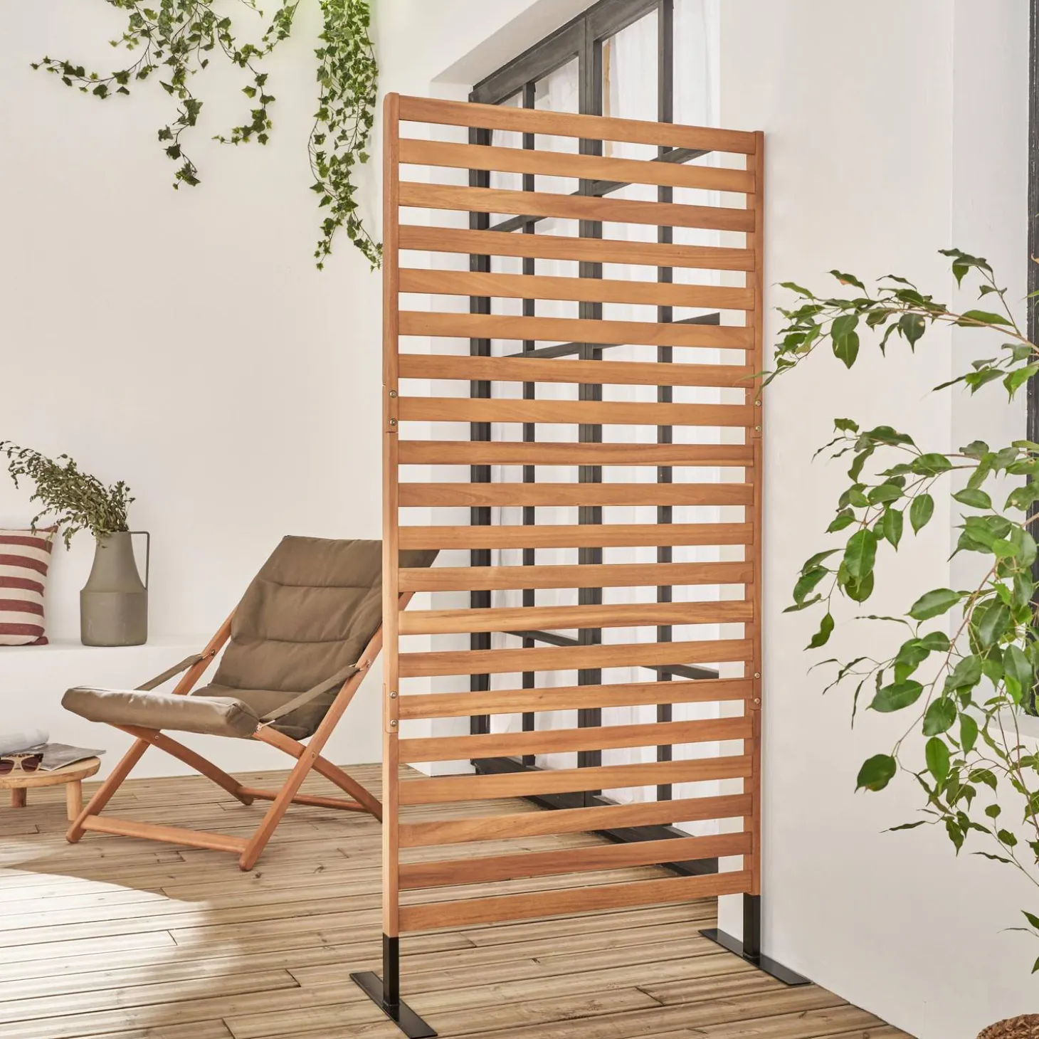 Paravento pieghevole in legno, 80x170x40cm