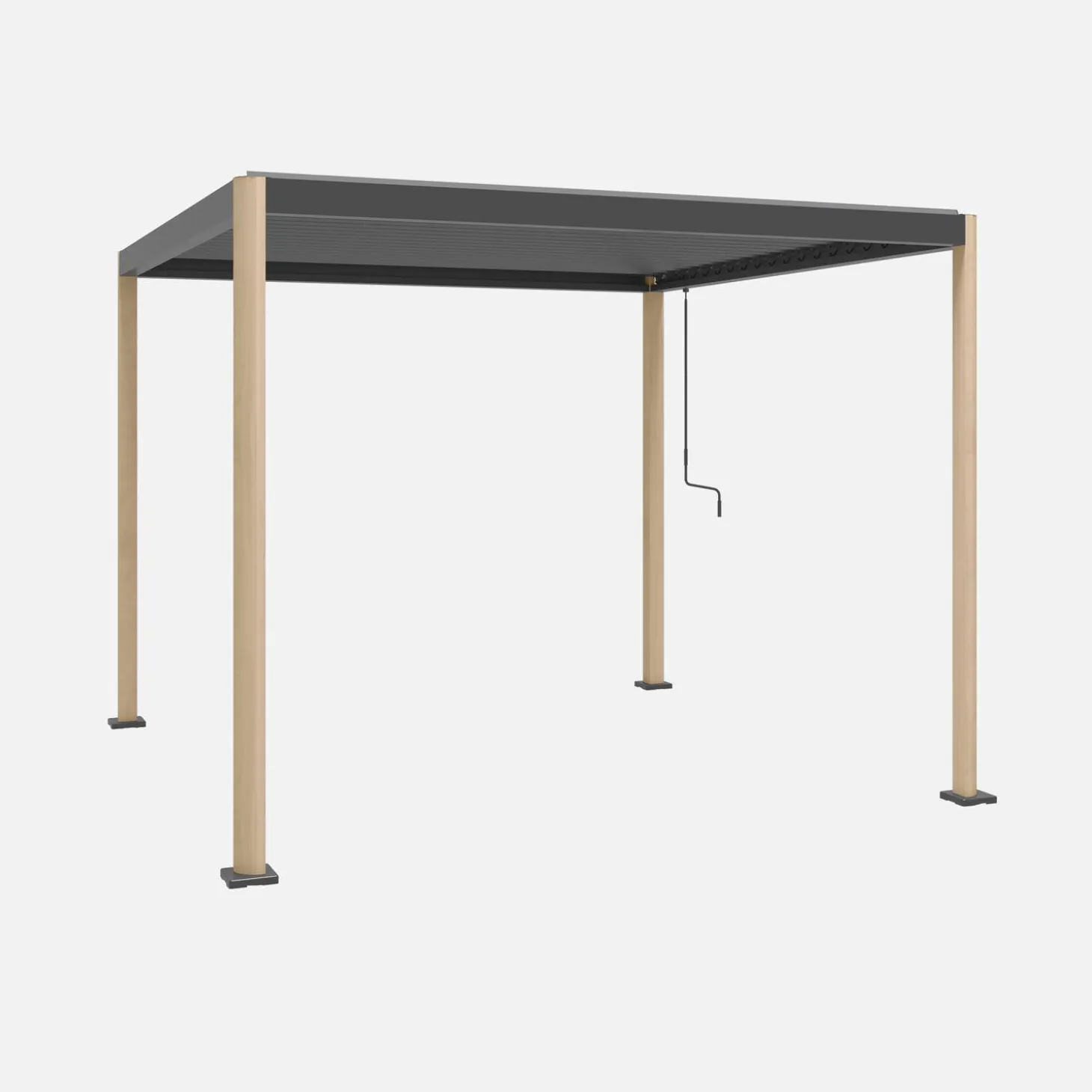 Pergola bioclimatica 3x3 con piedini arrotondati in alluminio e acciaio e lamelle orientabili