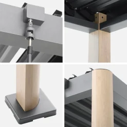 Pergola bioclimatica 3x3 con piedini arrotondati in alluminio e acciaio e lamelle orientabili