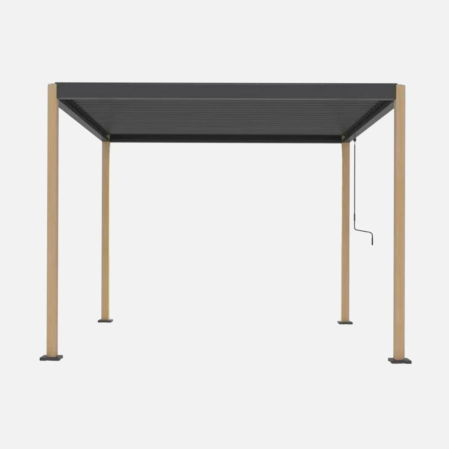 Pergola bioclimatica 3x3 con piedini arrotondati in alluminio e acciaio e lamelle orientabili